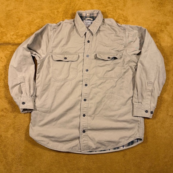 LL Bean Other - LL Bean Corduroy Shirt Jacket Men's M Plaid Flannel Lined Brown Chore Coat VTG